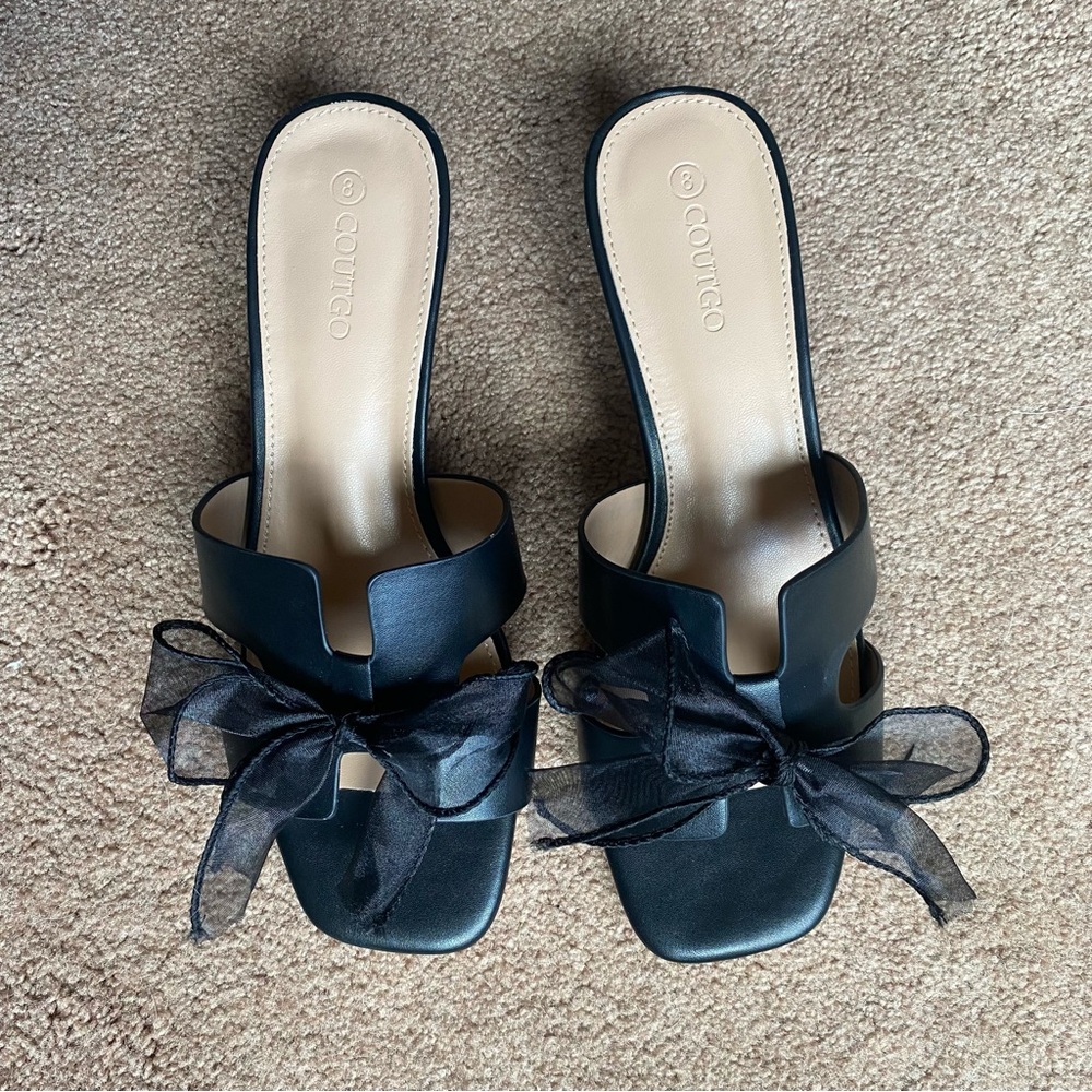 Coutgo Womens Bow Heeled Slide Sandals - Size 8